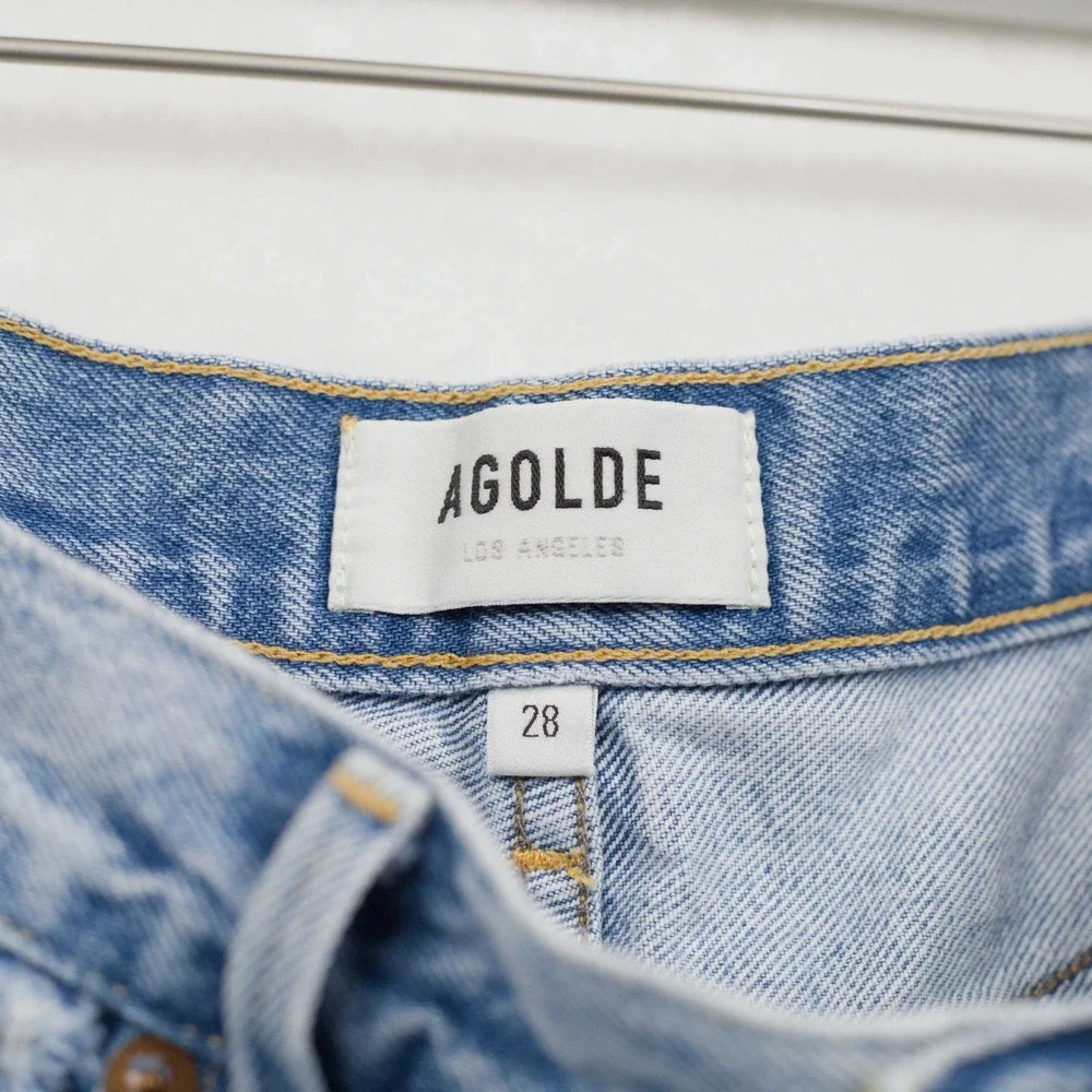 AGOLDE Jaden High Rise Distressed Denim Shorts Light Wash Blue Sz‎ 28